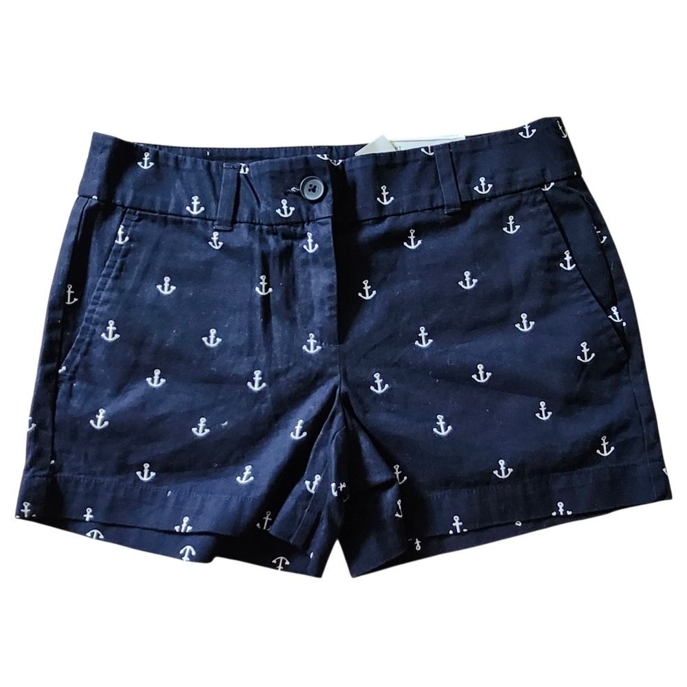 LOFT Outlet Navy Anchor Pattern 4" Chino Shorts. Sz. 0